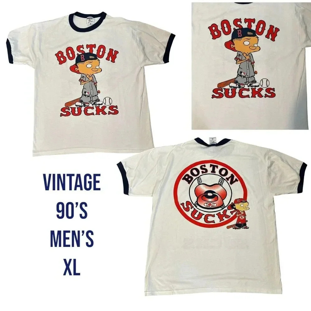 Vintage 90s Ed Edd Eddy Boston Red Socks Boston Sucks Yankees T Shirt XL RARE!